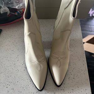 PAIGE Cream Heeled Boots